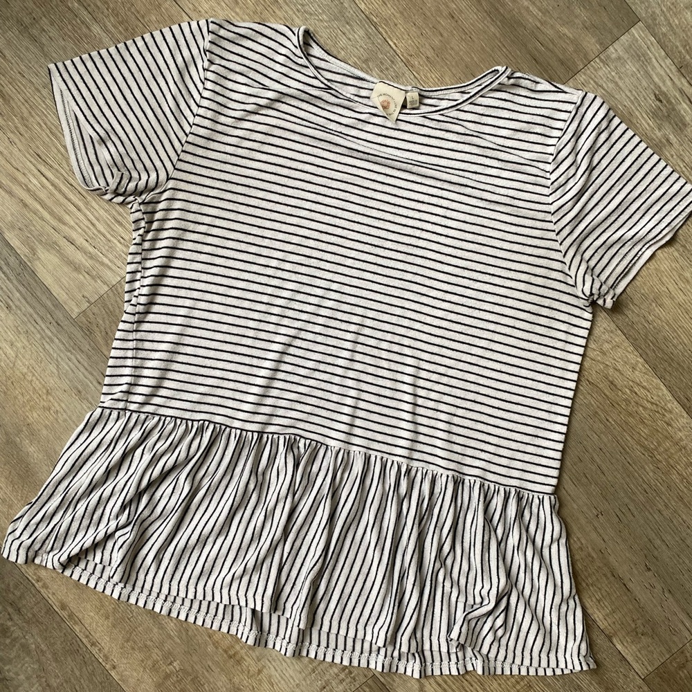 Black and White Striped Peplum Blouse